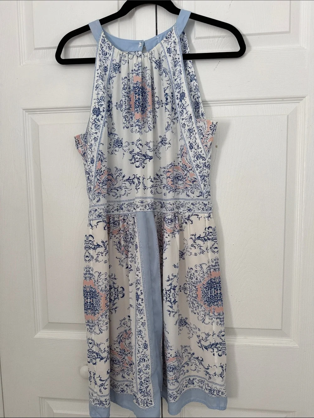 Philosophy Halter Mini Dress size L Baroque Floral Coastal Cottagecore Boho - Picture 3 of 13